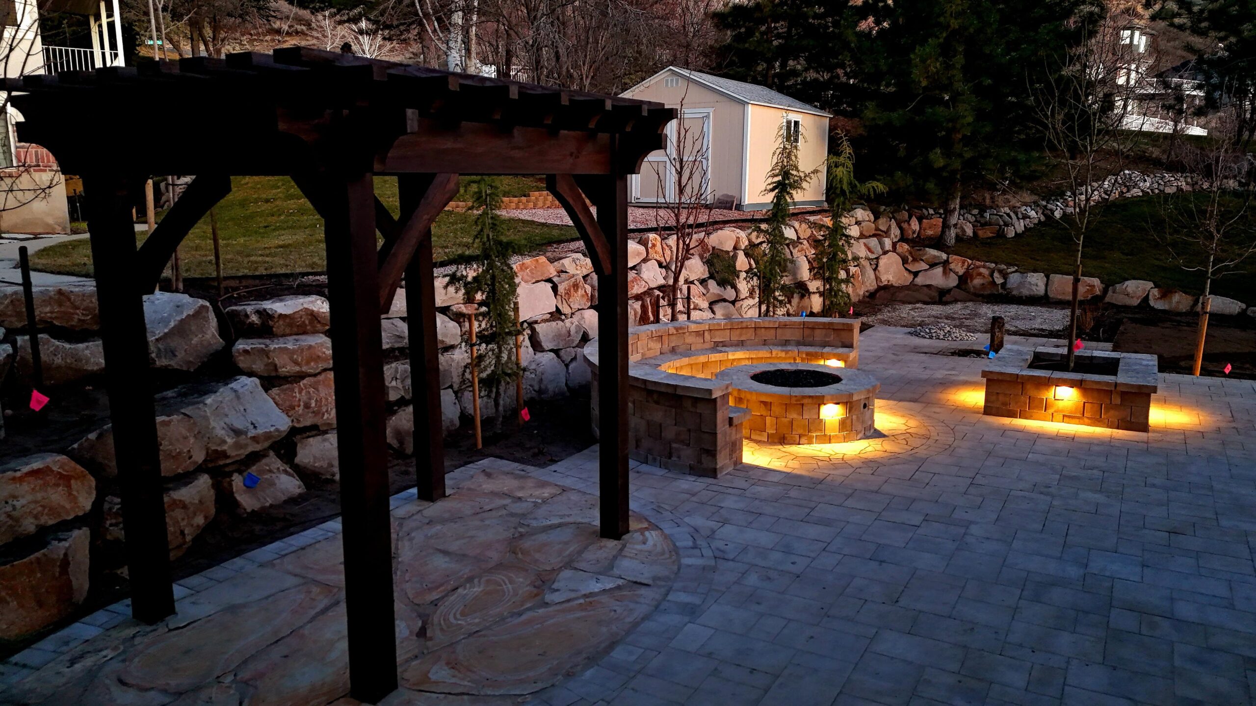 Custom fire pit with seating area